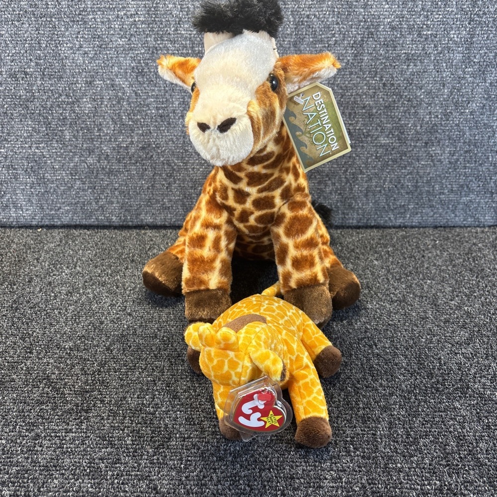 Lot of 2 Stuffed Giraffes~Twigs Beanie Baby and Desination Nation Sitting Giraff